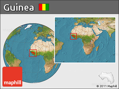 Satellite Location Map of Guinea, within the entire continent