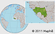 Satellite Location Map of Guinea, gray outside