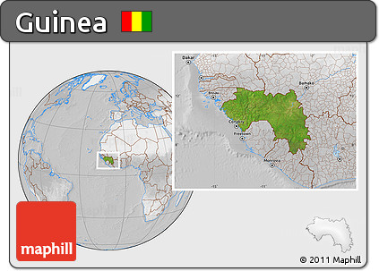 Satellite Location Map of Guinea, lighten, desaturated