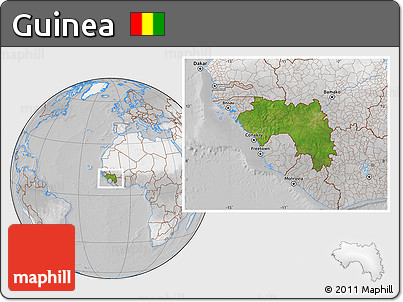 Satellite Location Map of Guinea, lighten, desaturated
