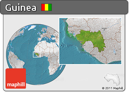Satellite Location Map of Guinea, lighten, desaturated, land only