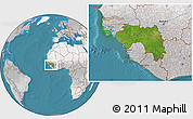 Satellite Location Map of Guinea, lighten, desaturated, land only