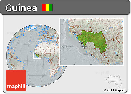 Satellite Location Map of Guinea, lighten, semi-desaturated