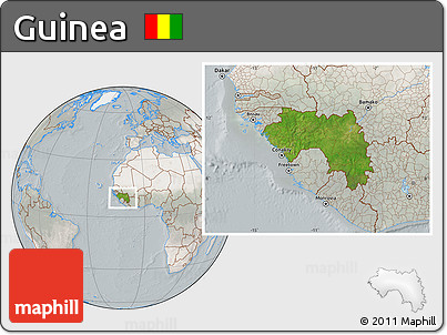 Satellite Location Map of Guinea, lighten, semi-desaturated