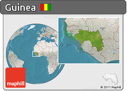 Satellite Location Map of Guinea, lighten, semi-desaturated, land only