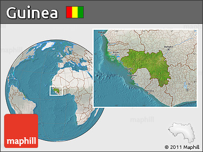 Satellite Location Map of Guinea, lighten, semi-desaturated, land only