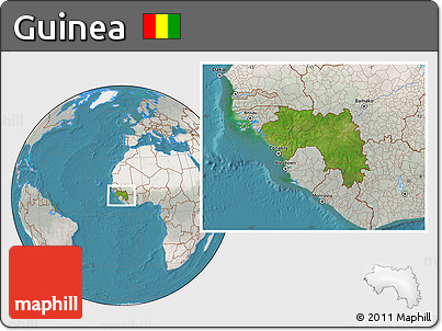 Satellite Location Map of Guinea, lighten, semi-desaturated, land only