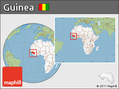 Savanna Style Location Map of Guinea, highlighted continent, within the entire continent