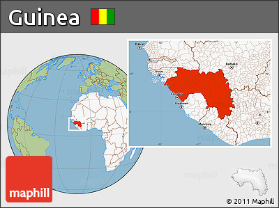 Savanna Style Location Map of Guinea, highlighted continent