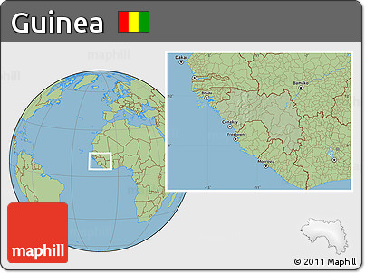 Savanna Style Location Map of Guinea, hill shading inside