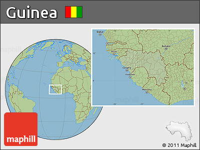Savanna Style Location Map of Guinea, hill shading inside