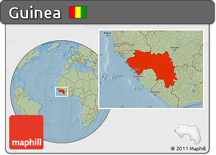 Savanna Style Location Map of Guinea, hill shading