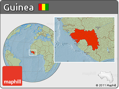 Savanna Style Location Map of Guinea, hill shading