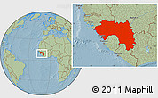 Savanna Style Location Map of Guinea, hill shading