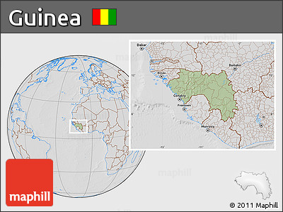 Savanna Style Location Map of Guinea, lighten, desaturated, hill shading