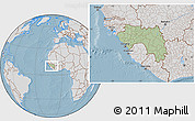 Savanna Style Location Map of Guinea, lighten, desaturated, land only, hill shading