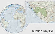 Savanna Style Location Map of Guinea, lighten, hill shading
