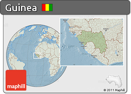 Savanna Style Location Map of Guinea, lighten, land only, hill shading