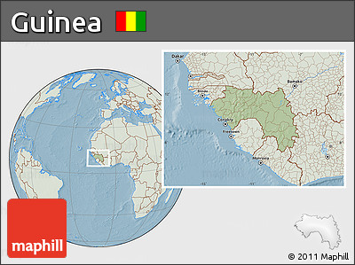 Savanna Style Location Map of Guinea, lighten, land only, hill shading