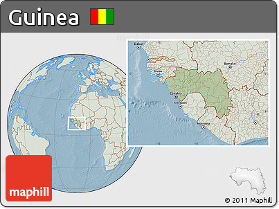 Savanna Style Location Map of Guinea, lighten, land only, hill shading