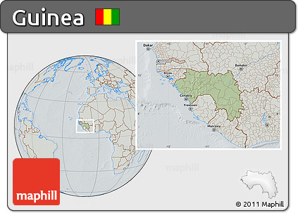 Savanna Style Location Map of Guinea, lighten, semi-desaturated, hill shading