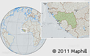 Savanna Style Location Map of Guinea, lighten, semi-desaturated, hill shading