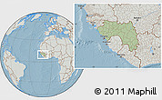 Savanna Style Location Map of Guinea, lighten, semi-desaturated, land only, hill shading