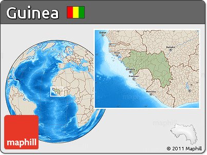 Savanna Style Location Map of Guinea, shaded relief outside, hill shading