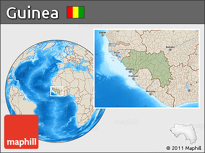 Savanna Style Location Map of Guinea, shaded relief outside, hill shading
