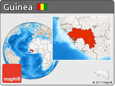 Shaded Relief Location Map of Guinea, highlighted continent