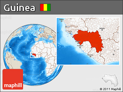 Shaded Relief Location Map of Guinea, highlighted continent