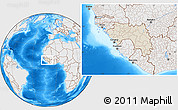 Shaded Relief Location Map of Guinea, lighten, desaturated, land only