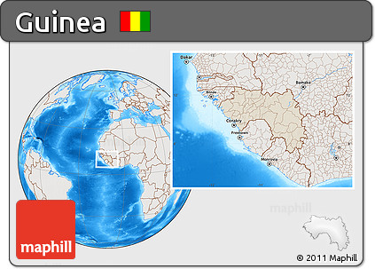 Shaded Relief Location Map of Guinea, lighten, semi-desaturated, land only