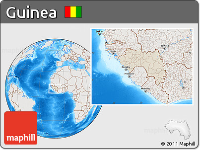 Shaded Relief Location Map of Guinea, lighten, semi-desaturated, land only