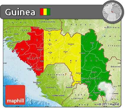 Flag Map of Guinea, physical outside, flag centered