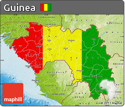 Flag Map of Guinea, physical outside, flag centered
