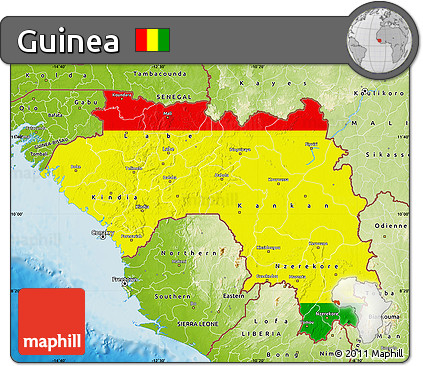 Flag Map of Guinea, physical outside, flag aligned to the middle