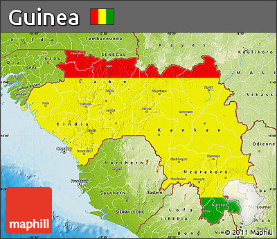 Flag Map of Guinea, physical outside, flag aligned to the middle