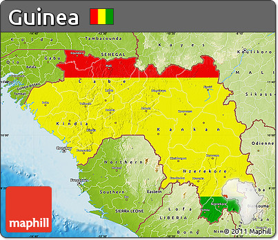 Flag Map of Guinea, physical outside, flag aligned to the middle