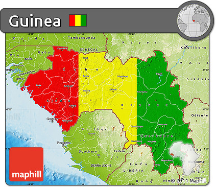 Flag Map of Guinea, physical outside