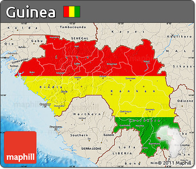 Flag Map of Guinea, shaded relief outside, flag rotated