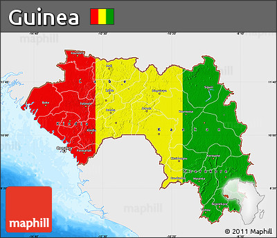Flag Map of Guinea, single color outside, bathymetry sea, flag centered