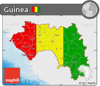 Flag Map of Guinea, single color outside, bathymetry sea, shaded relief sea