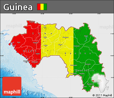 Flag Map of Guinea, single color outside, bathymetry sea, shaded relief sea