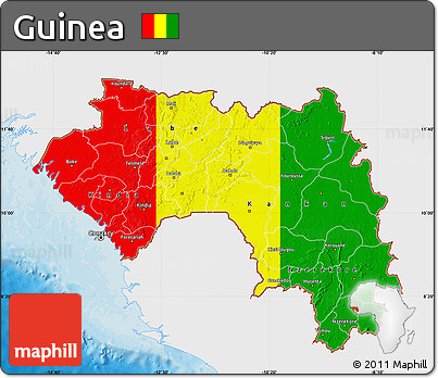 Flag Map of Guinea, single color outside, bathymetry sea, shaded relief sea