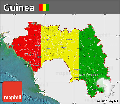 Flag Map of Guinea, single color outside, satellite sea, flag centered