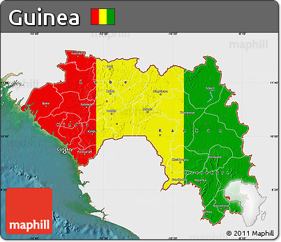 Flag Map of Guinea, single color outside, satellite sea, flag centered