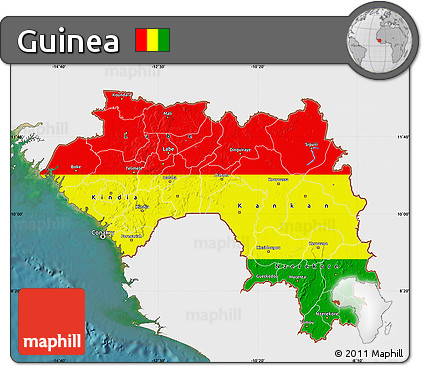 Flag Map of Guinea, single color outside, satellite sea, flag rotated