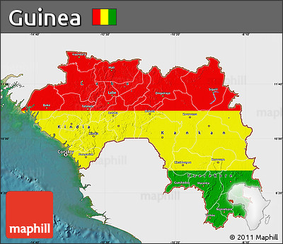 Flag Map of Guinea, single color outside, satellite sea, flag rotated