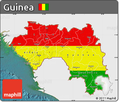 Flag Map of Guinea, single color outside, satellite sea, flag rotated